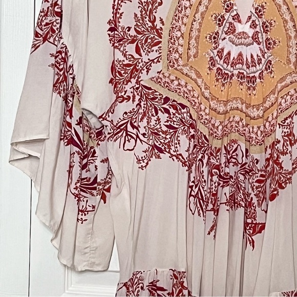 🌟HP🌟Free People Sunset Dreams Boho V-Neck Ruffled Bell Sleeve Tunic Top Medium - Picture 5 of 11